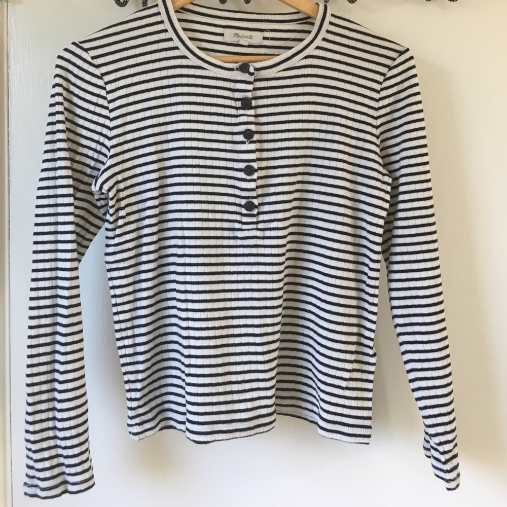 Madewell Long Sleeve Button Striped Tee SZ M